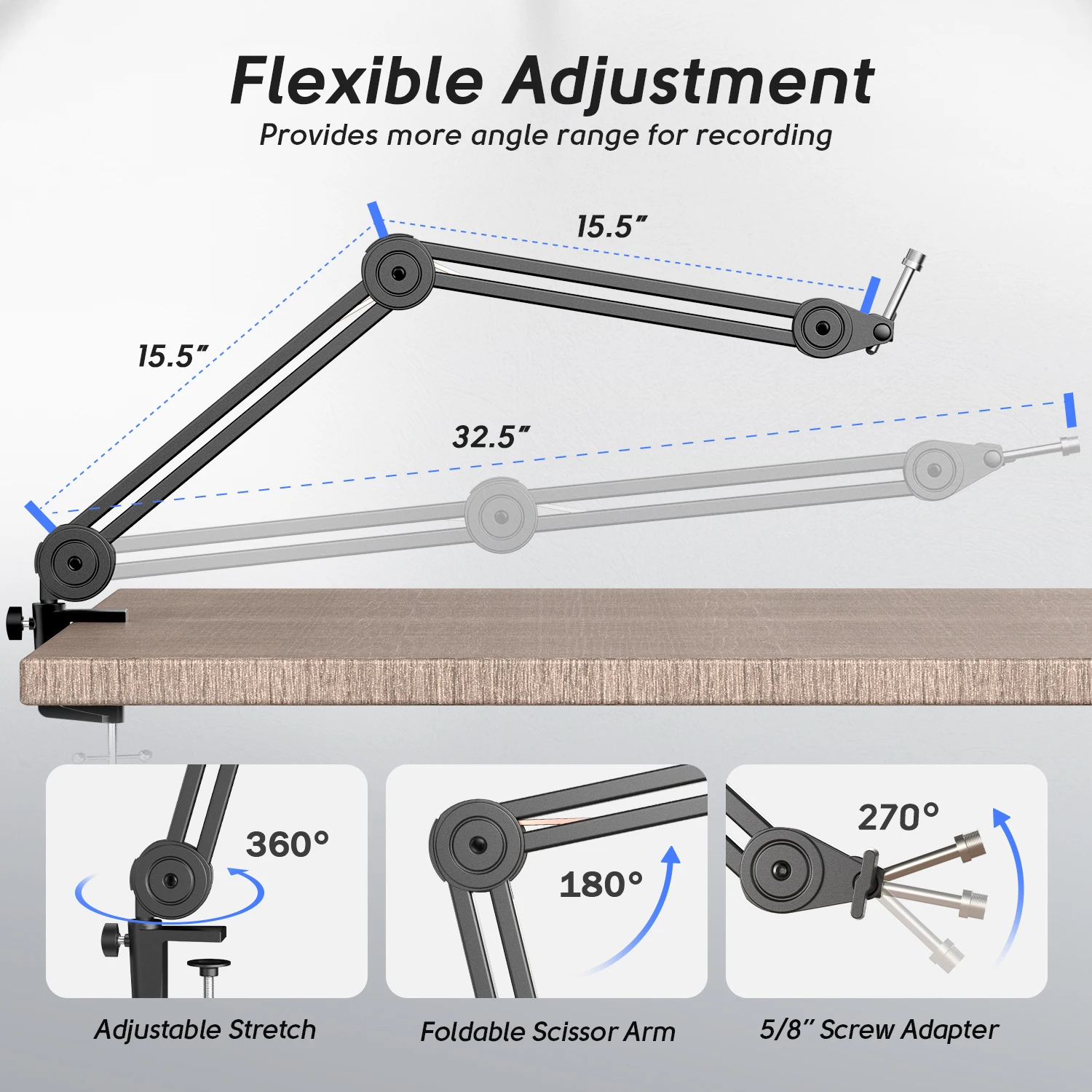 Fifine BM63 C-clamp Table Solid Mic Boom Arm Studio Metal Adjustable Microphone Boom Arm With Cable Holder