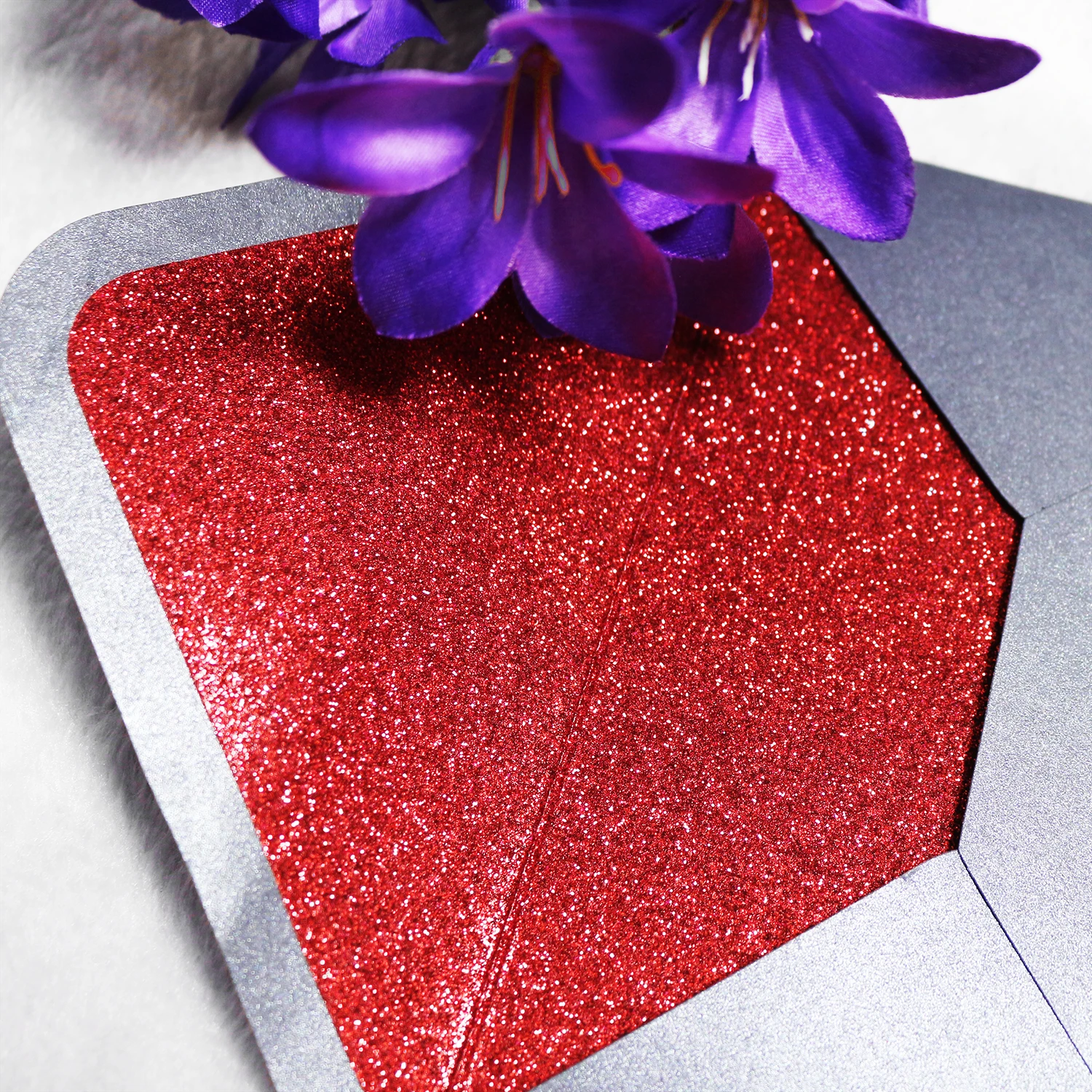 Glitter Laser Cutting Wedding Invitation Birthday Quinceanera Invitations Cards Red Shimmer Liner Envelope