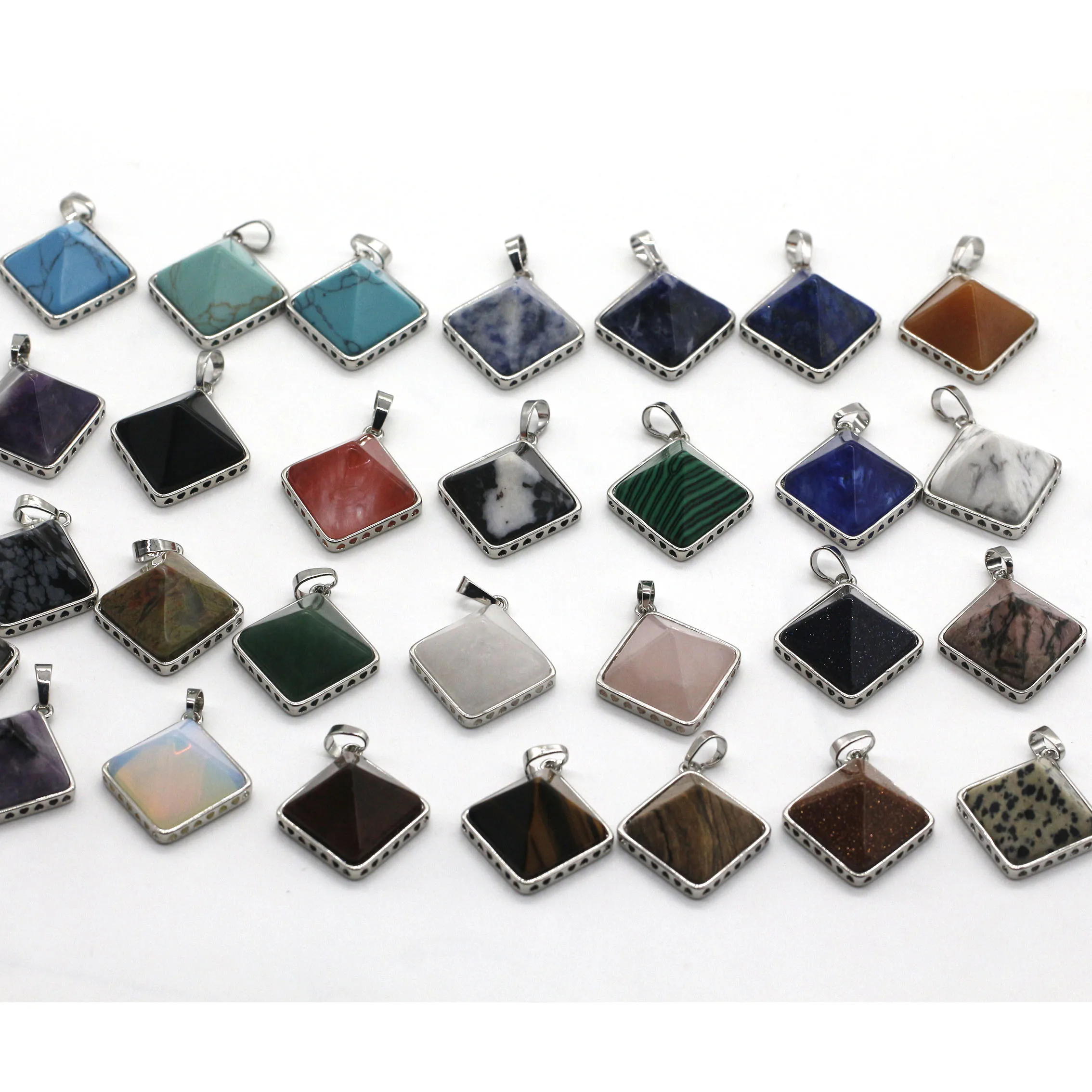 Wholesale Natural lapis lazuli malachite tiger eye stone beads Pyramid shape pendant charm for jewelry making