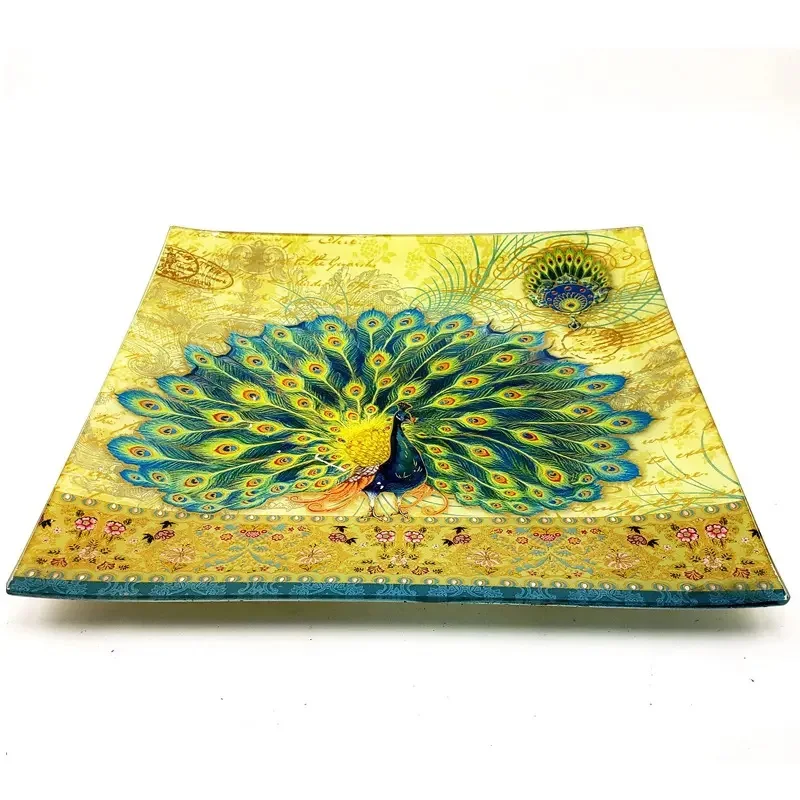 Factory Direct Sales Peacock Shape Glass Plate Home Creative Plate Nordic Fruit Tableware Dinner Plate For Home Use