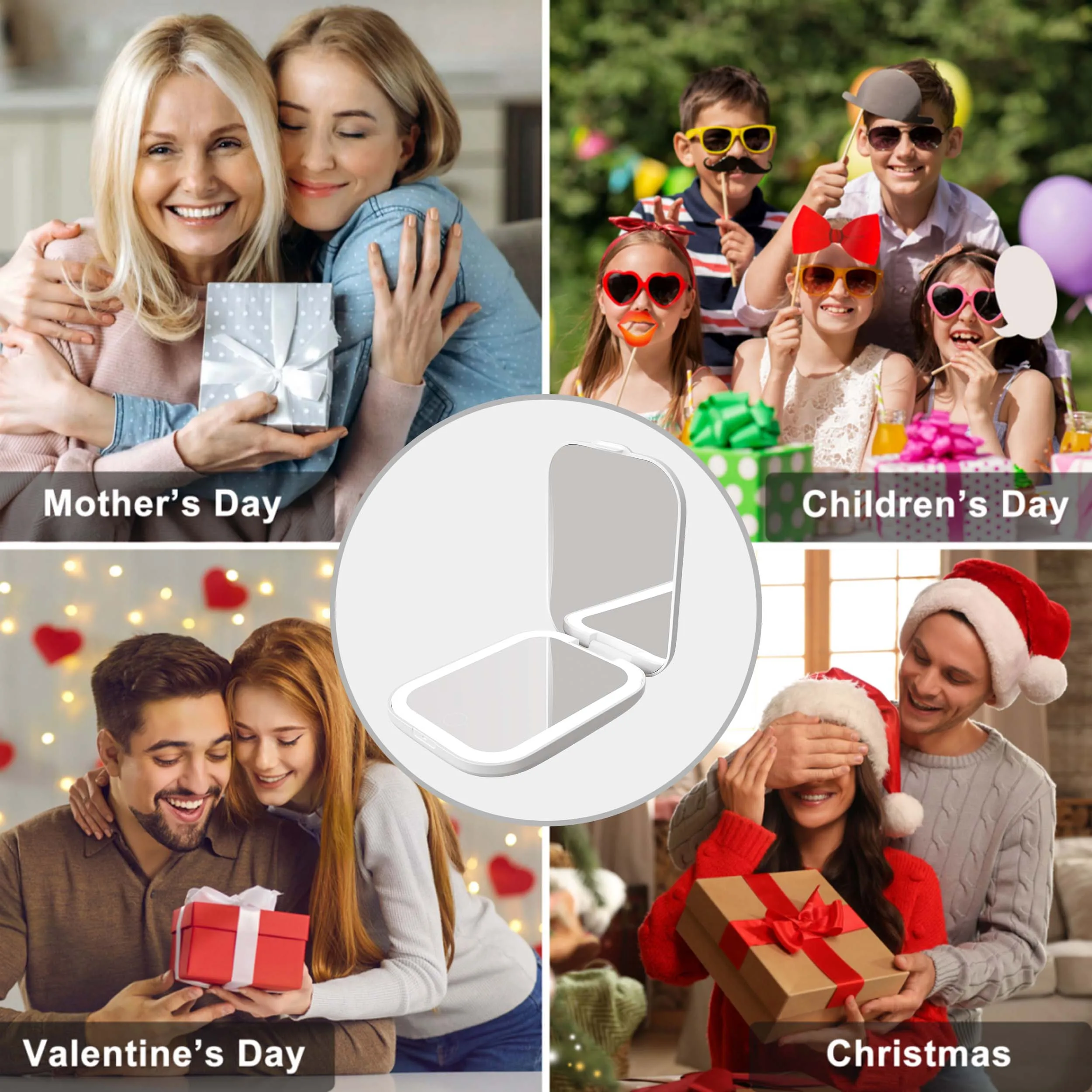 Custom Logo Personalized Touch Switch Mini Makeup Small Hand Travel Folding Pocket Mirror Compact Mirror With LED Light