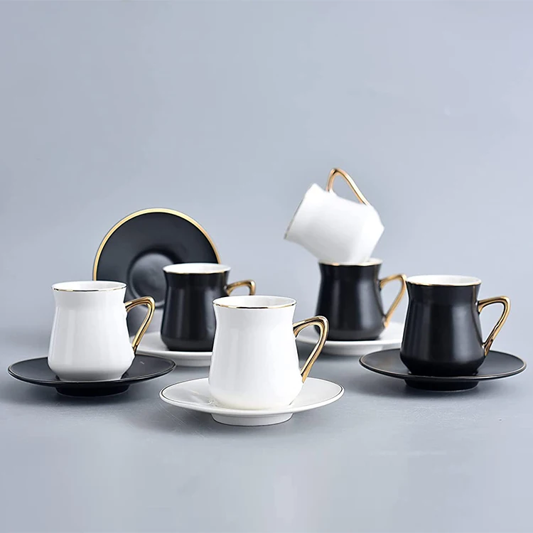 Королевский глазурованная золотой линии костяного фарфора турецкий кофейная чашка и блюдце керамическая 6 шт. 90 мл арабский набор кофейных чашек для