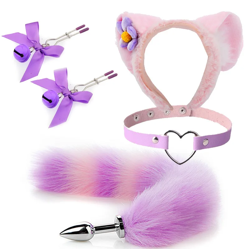 Adult Games Fox Tail Anal Plug Cat Ear Headdress Collar Sex Toys For Women