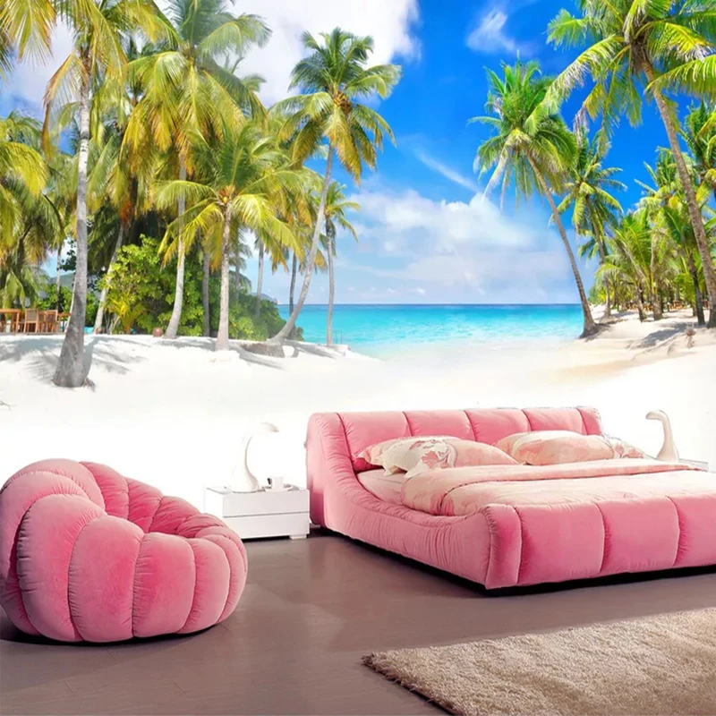 KOMNNI Custom Wall Mural Wallpaper Coconut Tree Seascape Landscape Wall Painting Background Wall Paper For Living Room Bedroom
