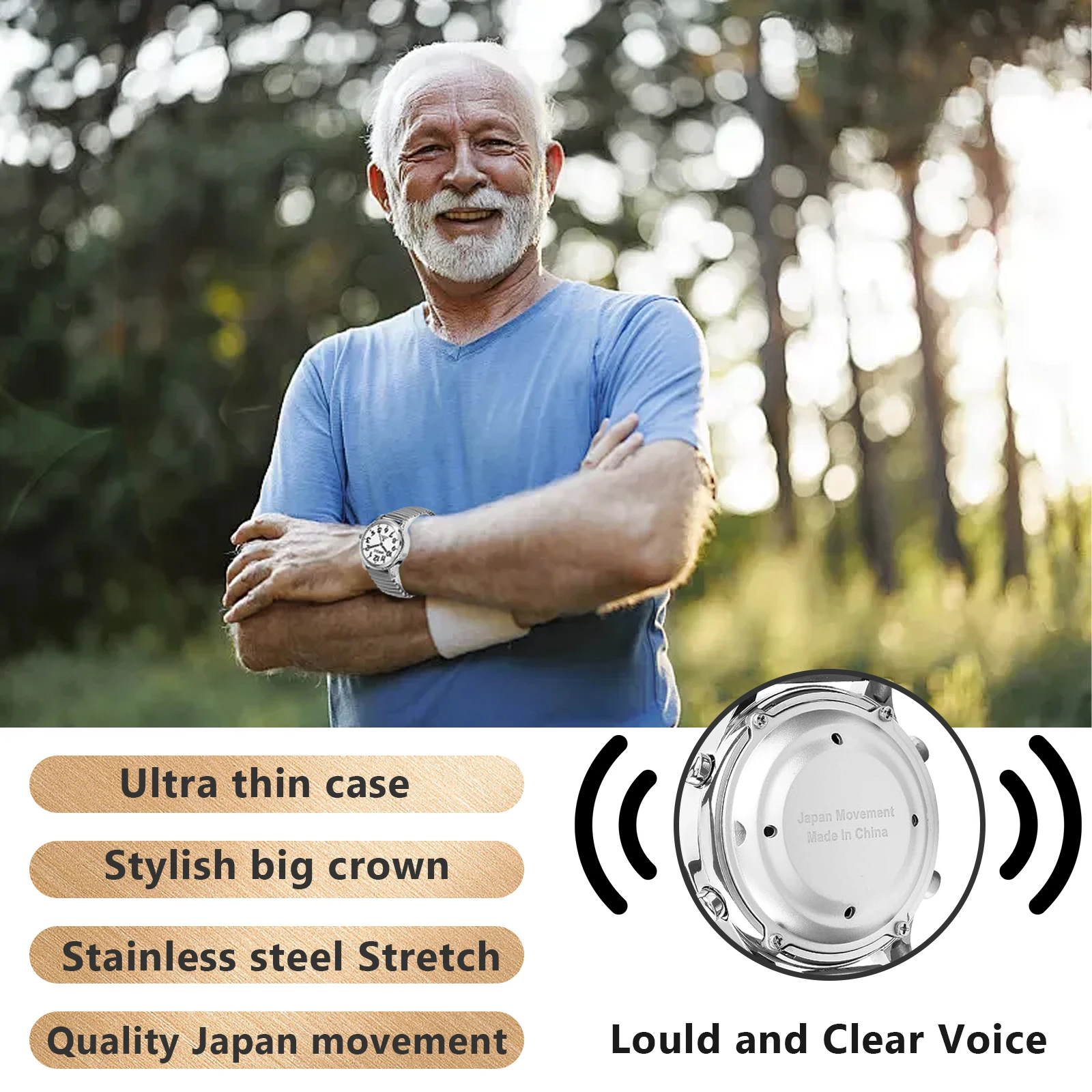 Germany Spanish English Talking Watch Jumbo Number Analog Watch for The Blind Visually Impaired Seniors