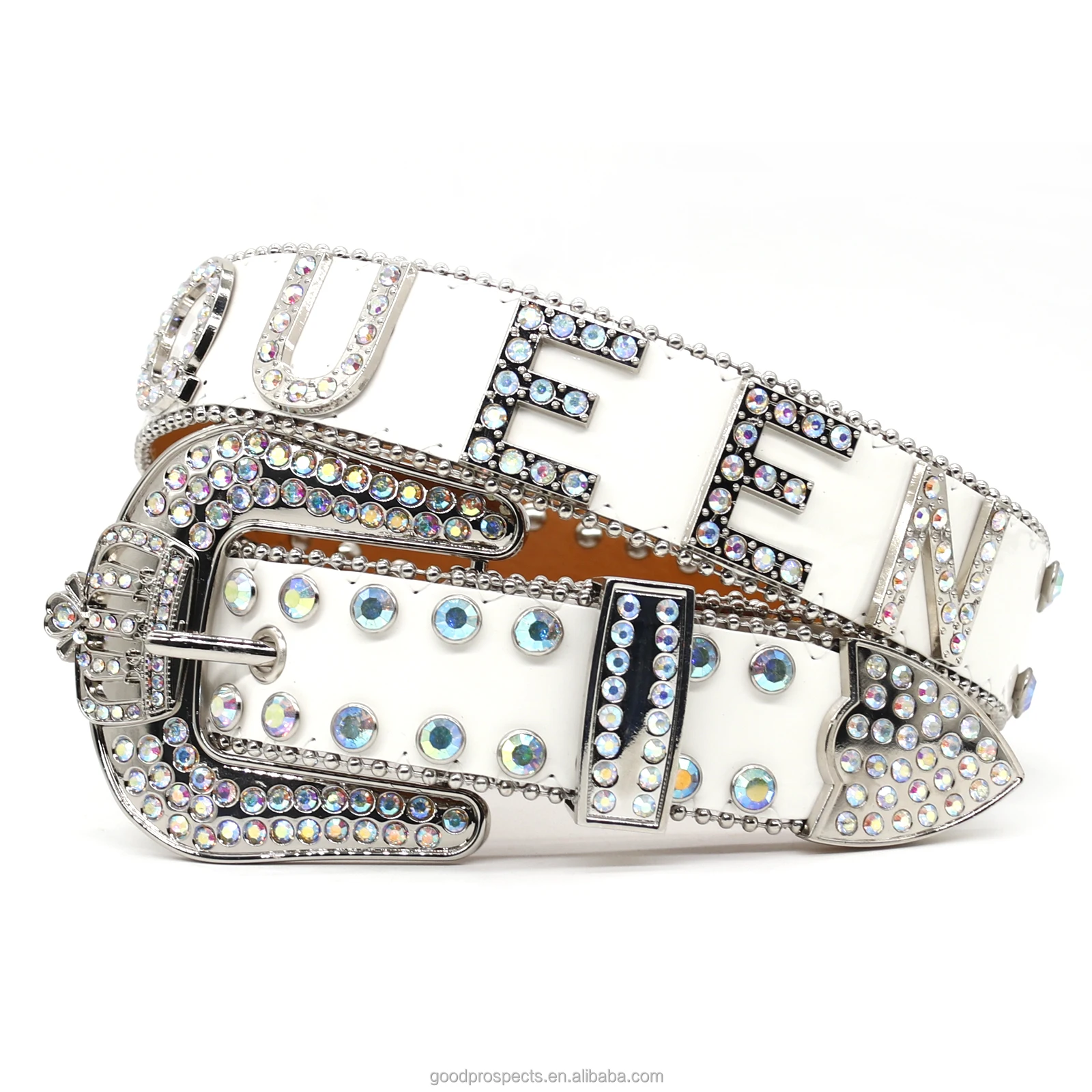 custom Luxury crystal rhinestone women design diamante belts unisex studded western buckle BB simon PU leather belt