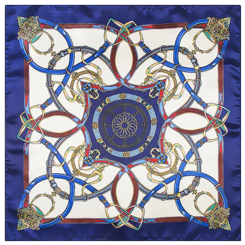 
Fashion silk like scarf with belt chain pattern women girls small square satin scarves 