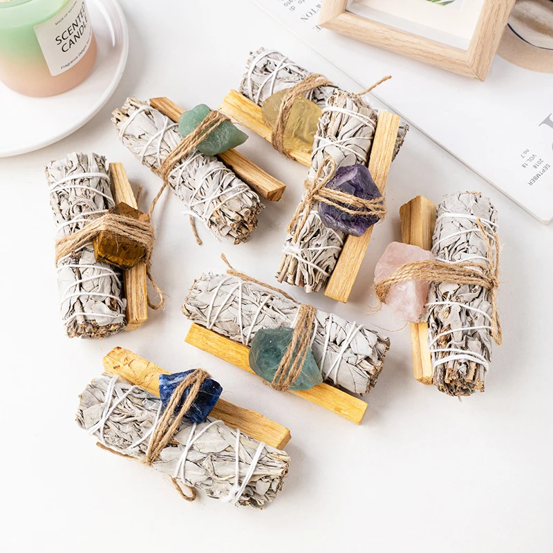 Natural Crystal Home Cleansing Negative Energy White Sage Incense Santo Palo Smudge Stick Bulk Wholesale