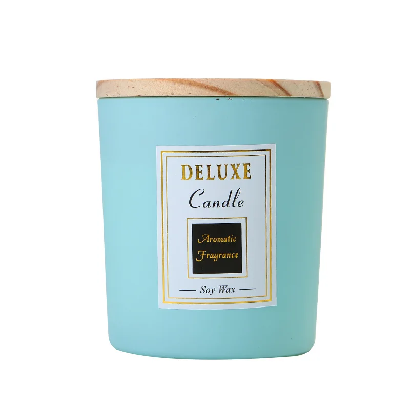 Luxury private brand 6 oz cylinder black frosted candle jar promotion with wooden lid empty candle jar