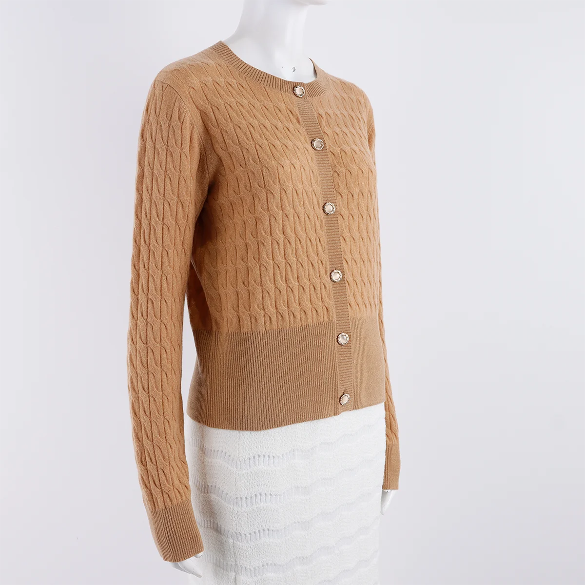 Popular Women Cashmere Sweater Mock Neck Knit Top Cable Button Knit Pullover