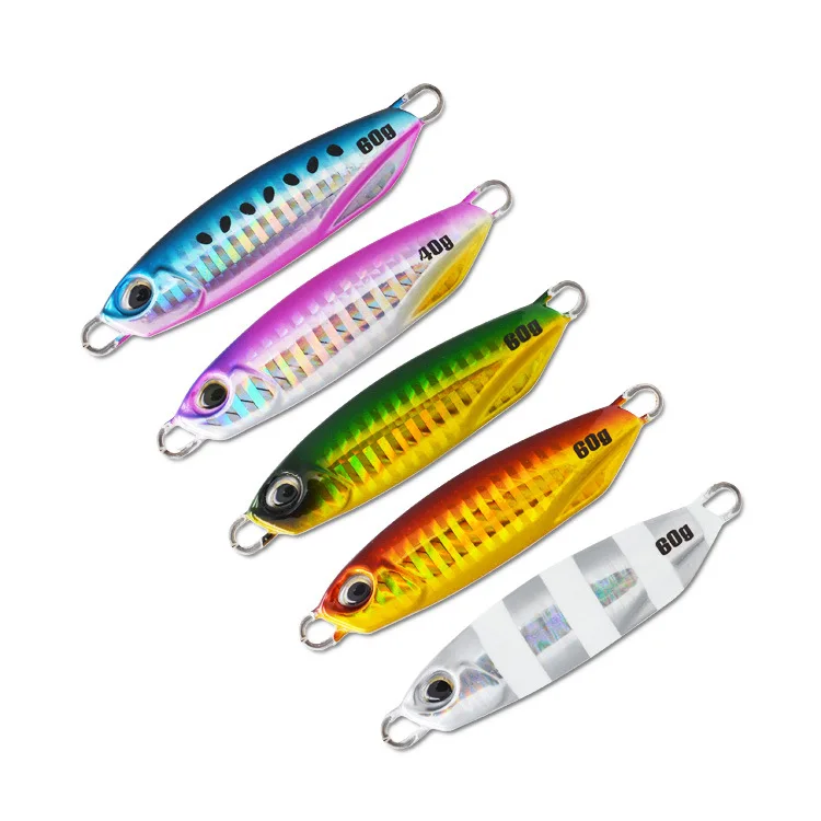 W0932 Shore Jigging Deep Fishing Lure Spearhead Minnow Duo Spinner Swim Bait Jigging Lead Head Spoon Metal Slow Jig 60g