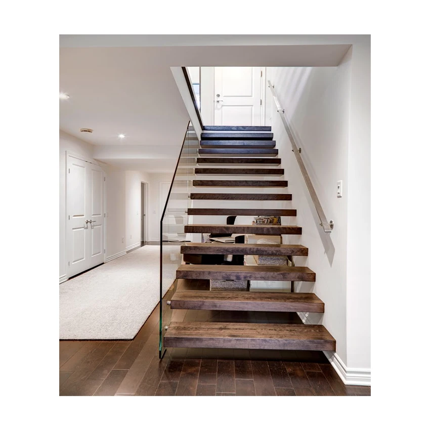 Cheap Design Walnut Slab Granite Loft Indoor Folding Wood Stairs Floating and Straight Stairs Staircase