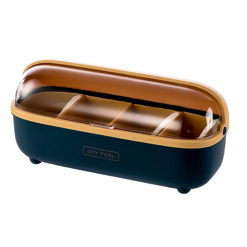 HelloWorld 2021 Multifunctional Household Seasoning Box With Spoon Kitchen Four-compartment Pot Of Sugar And Msg Seasoning Chopsticks Box