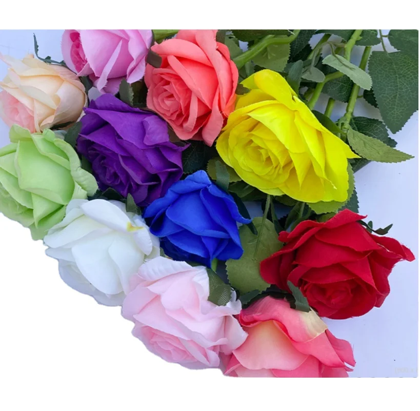 Single silk rose flower artificial rose flower silk red rose blue rose