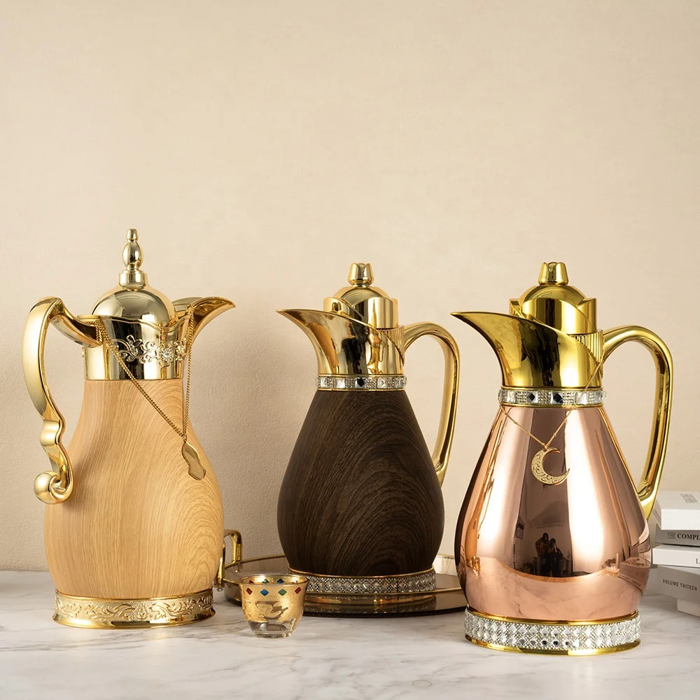 WUJO High Quality Iron Body Pink Glass Refill Liner Stainless Steel Arabic Dallah Insulated Water Vacuum Flask Jug Coffee Pot