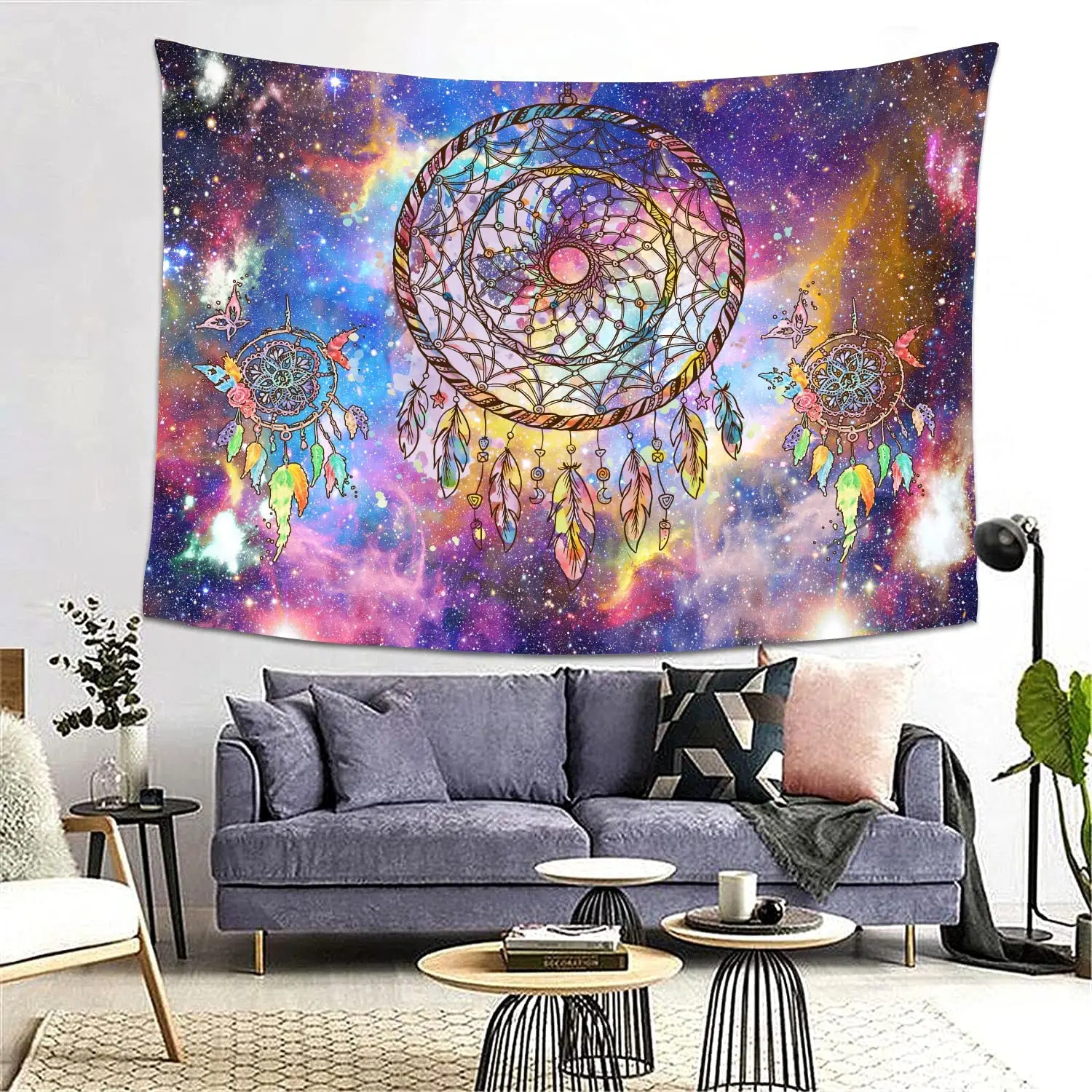 2023 Hot sale wholesale digital printing moon phase spiritual Bohemian blue sun moon tapestry psychedelic Tapiz wall hanging