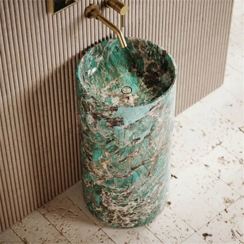 Bespoke Amazonite Green Marble Pedestal Sink Washbasin Bathroom Hammam Modern Marble Pedestal Sink