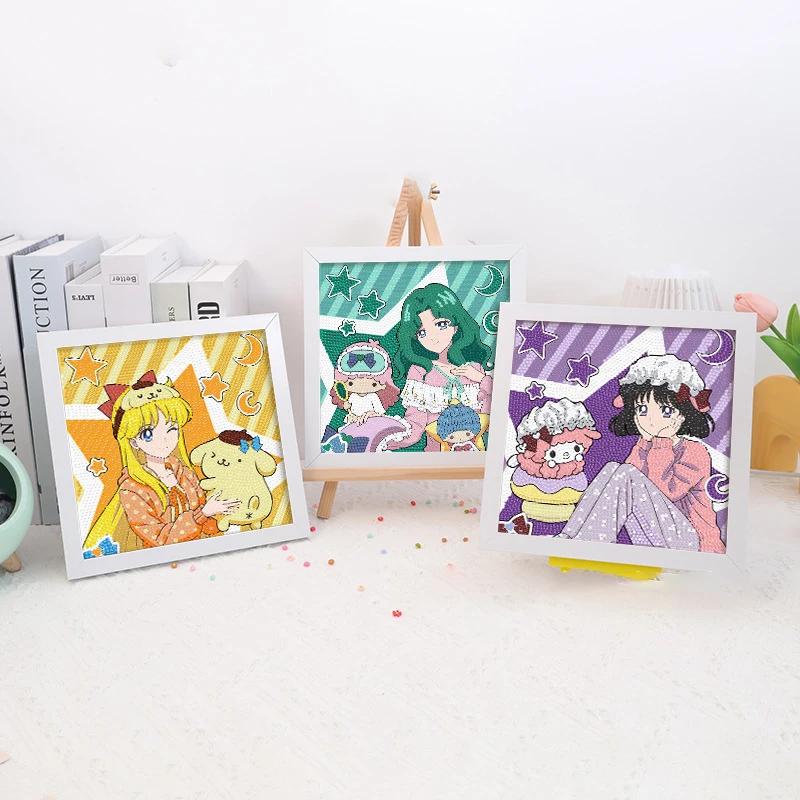 Cartoon Cute Sanrio Kuromi Kitty Melody Cinnamoroll 5D DIY Diamond Painting With Frame Decoration Home Wall DIY Diamond Painting