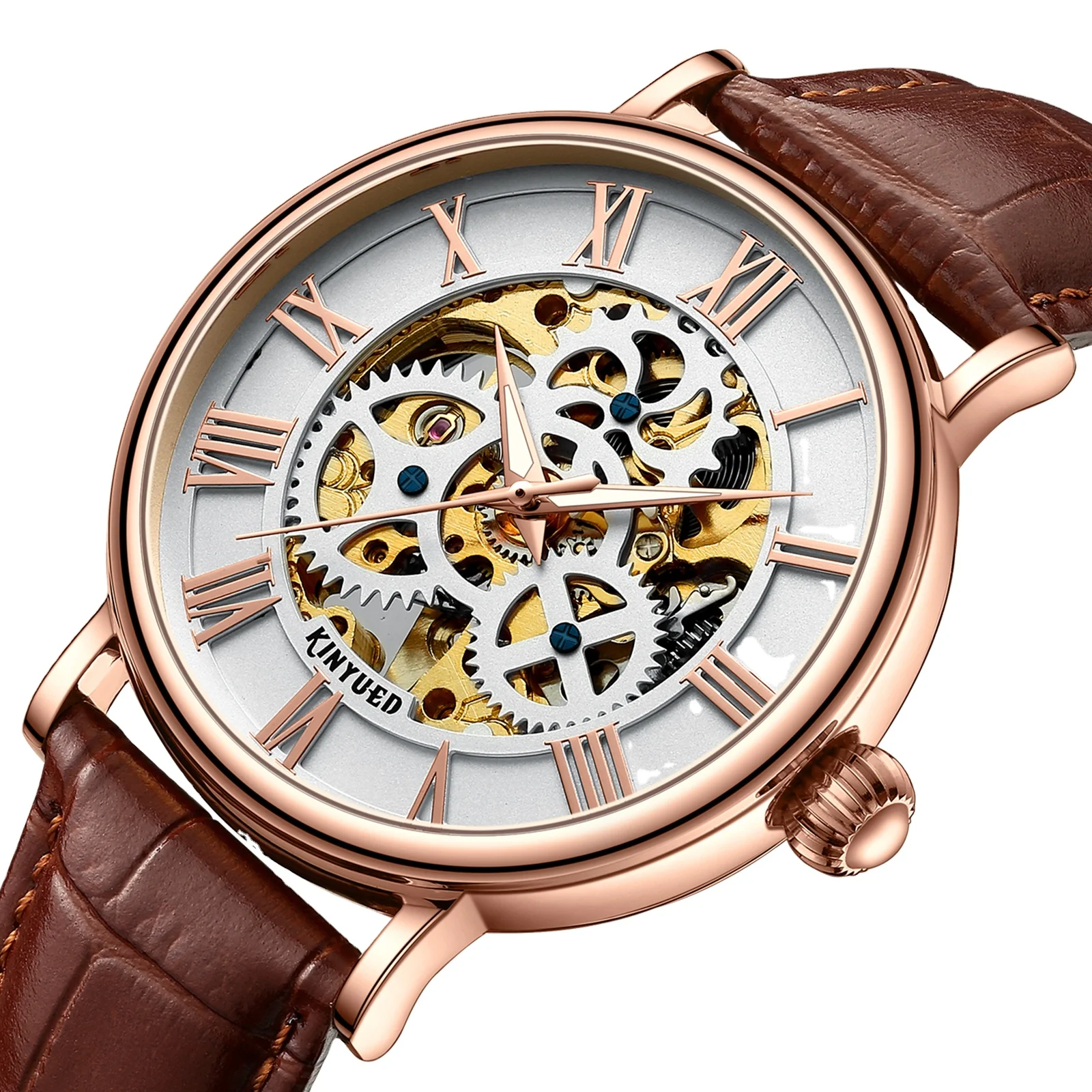 KINYUED Factory Genuine Leather Watches Skeleton Design Waterproof Automatic Men Watch High Quality Wristwatch