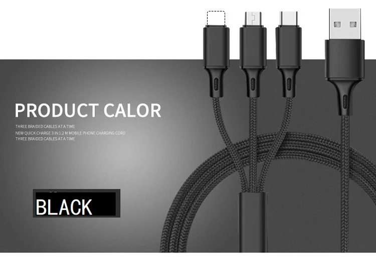 Usb 3 в 1 Плетеный Тип c Быстрый кабель для зарядки мобильного