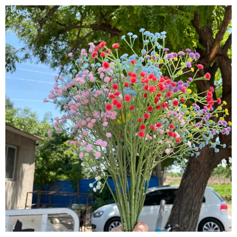 Hotel store restaurant table decoration artificial centerpiece flower decor blue yellow pink babys breath fake flowers