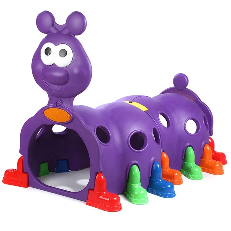 Top sale indoor plastic preschool children play game cute caterpillar design plastic tunnel toys