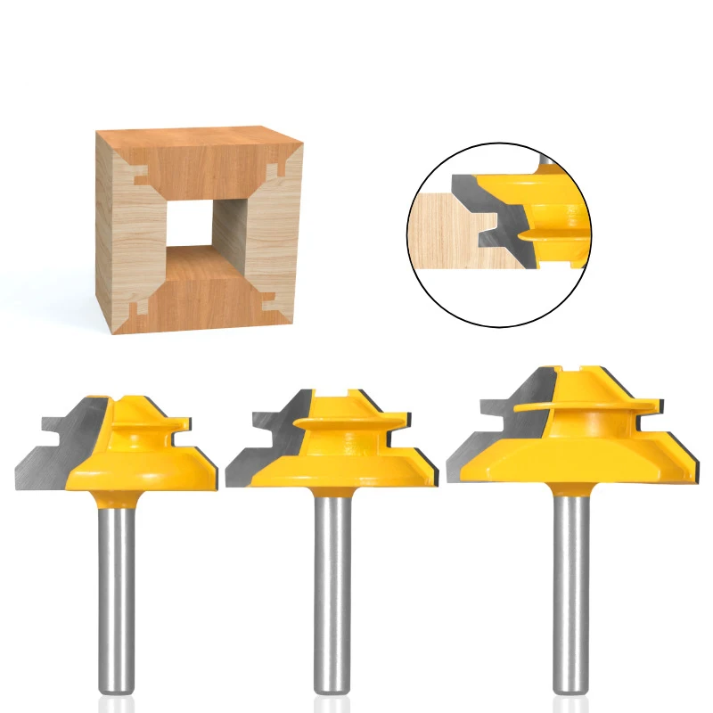 AutoErizo Professional 45 degree Tenon Joint Cutter 3-pcs set Milling Cutter Woodworking Router Bit