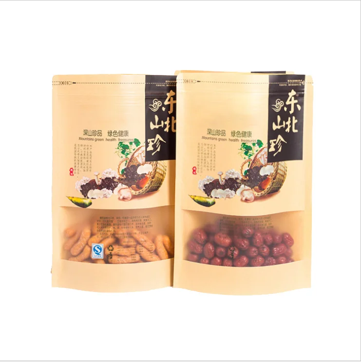 Customized Printed Biodegradable Peanut Jujube Tea Kraft Paper Stand Up Pouch Bag With Zip Lock