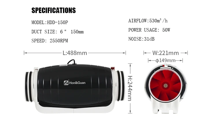 Новинка 2017, оптовая продажа, бесшумный двусторонний прямоугольный встроенный воздуховод с вентилятором 6 дюймов, 150 мм