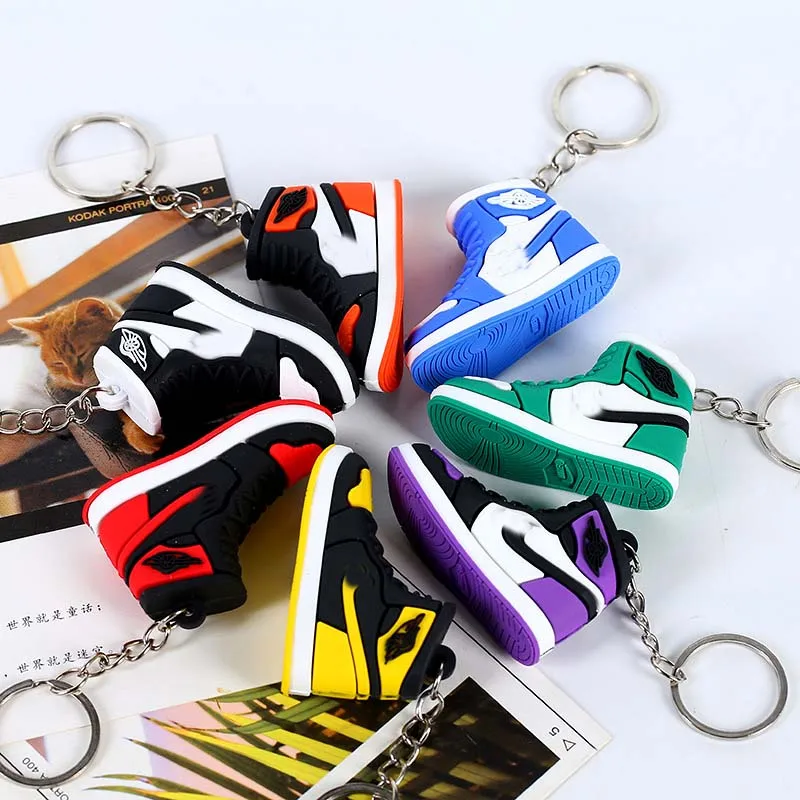 Wholesale 3D Brand Logo Mini AJ Sneakers Design Shoes Keychain Sport PVC Soft Basketball Shoes Keychain Pendant