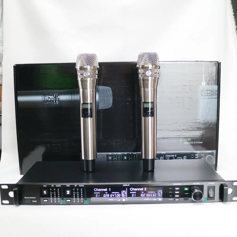 Заводская цена UHF Цифровой беспроводной двухканальный AD4D ручной микрофон DJ Караоке сценический