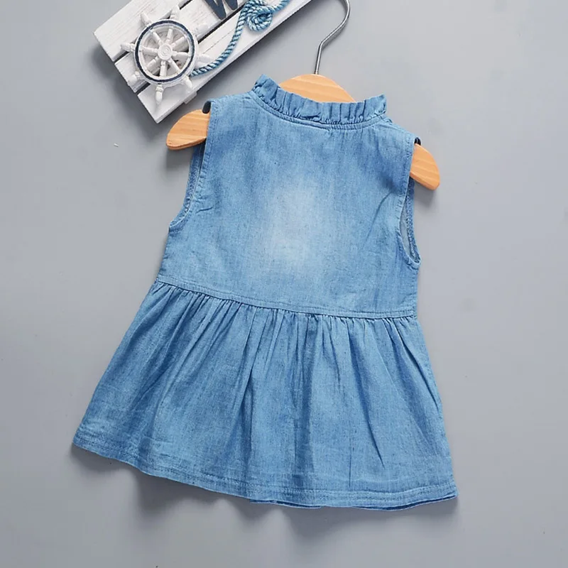 2024 New Fashion Baby girl dress  Toddler Bowknot Short Sleeve Princess Denim Dress