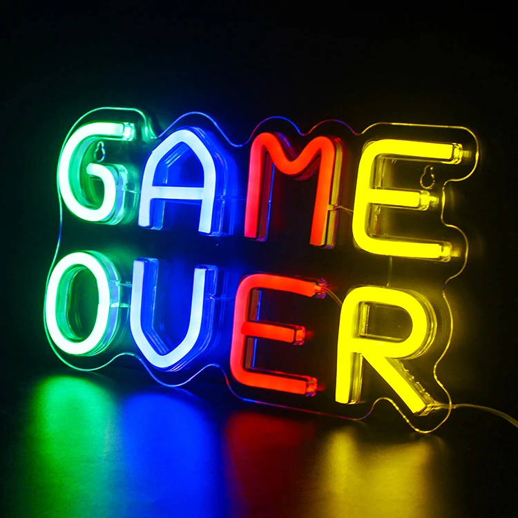 Hot Sale WanXing Game Over LED Neon Light Game Room Bar Hotel OEM Custom Wedding Birthday Xmas Party Acrylic Neon Sign Letter