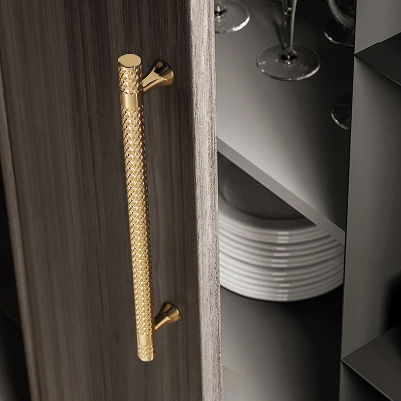 AIMINO RTS Brass Knurled Handle Solid Cupboard Cabinet Brass Gold Knurled Pull Handle And Knobs