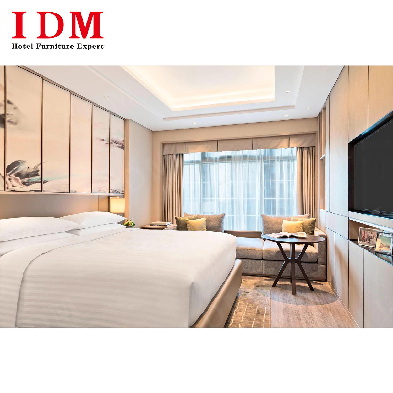 Modern Luxury Hilton Hotel Furniture Manufacturer Wooden Hotel Furniture Bed Room Set for Apartment Guest Room