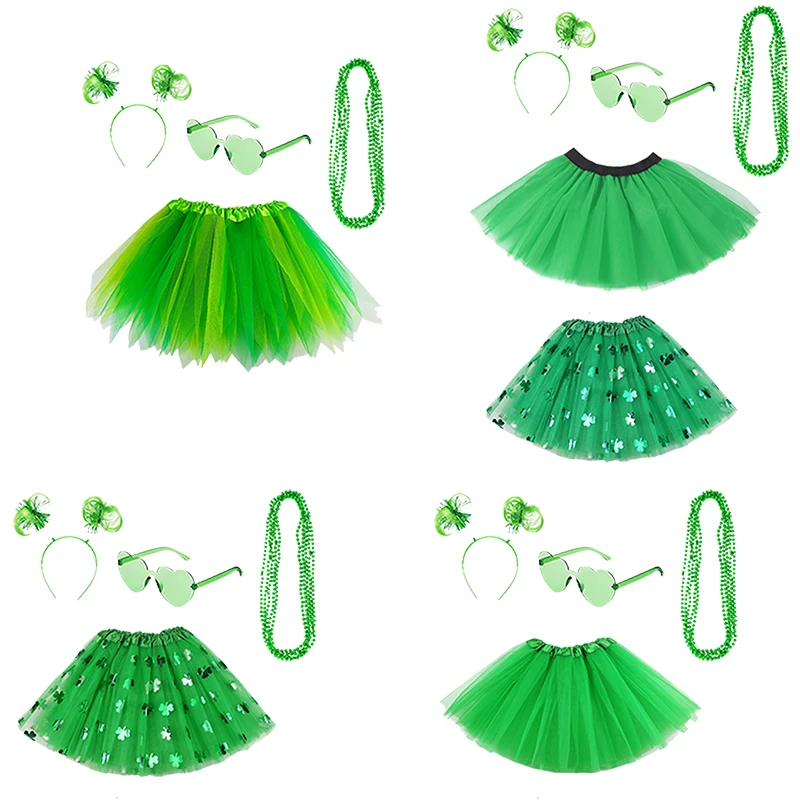 Юбка ко Дню Патрика, зеленая юбка-пачка в стиле трилистника, юбки для танцев, ирландский праздничный костюм для девочек