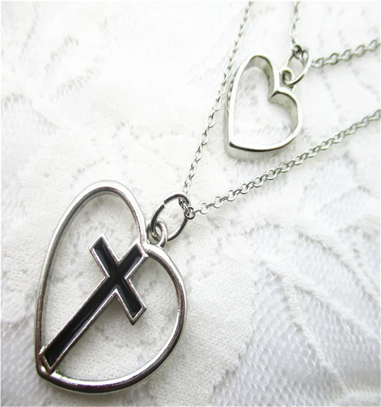 
double rows of pendant cross in heart christian jewelry 