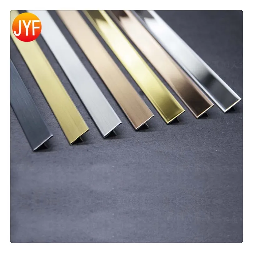 
S04107 Best Selling 316 Brushed Stainless Steel Tiles Brass Color Hairline Stainless Steel T Trim For Ceiling And Wall 