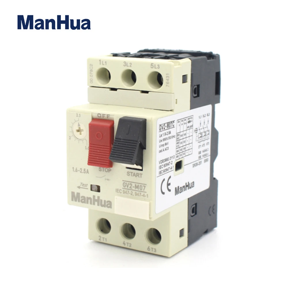 Тройной полюса двигателя управления защита от перегрузки 3P 1.6A 2.5A Amp GV2-M07 в формованном корпусе Электрический фиксированный выключатель автоматический