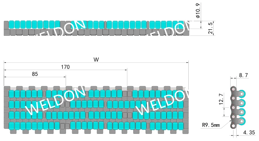 2200 series Rolling Ball Top roller conveyor chain