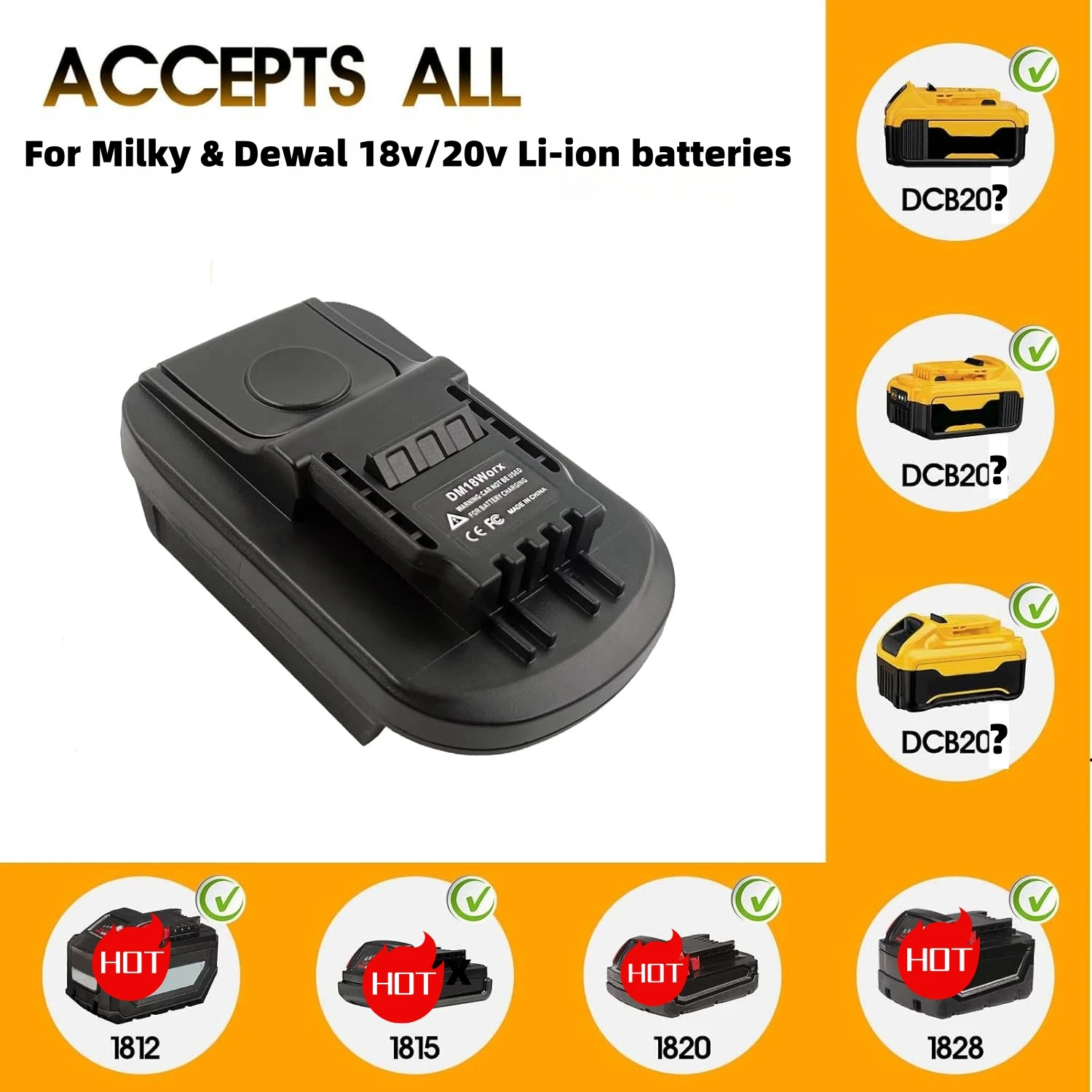 DM18Worx Adapter for MilK&Dewlt18/20V Batteries Convert for Worx 20V MAX WA3553 Power Share Lithium-ion battery