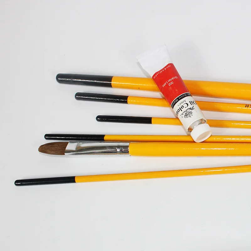 Angular Synthetic Hog Bristle Hair Oil Acrylic Artist Wood Brush Set