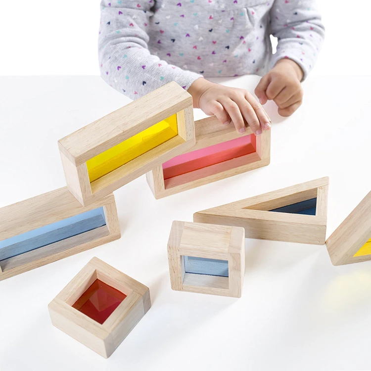 Montessori Toys Wooden Block with Acrylic Rainbow Block Educational Toys for Children