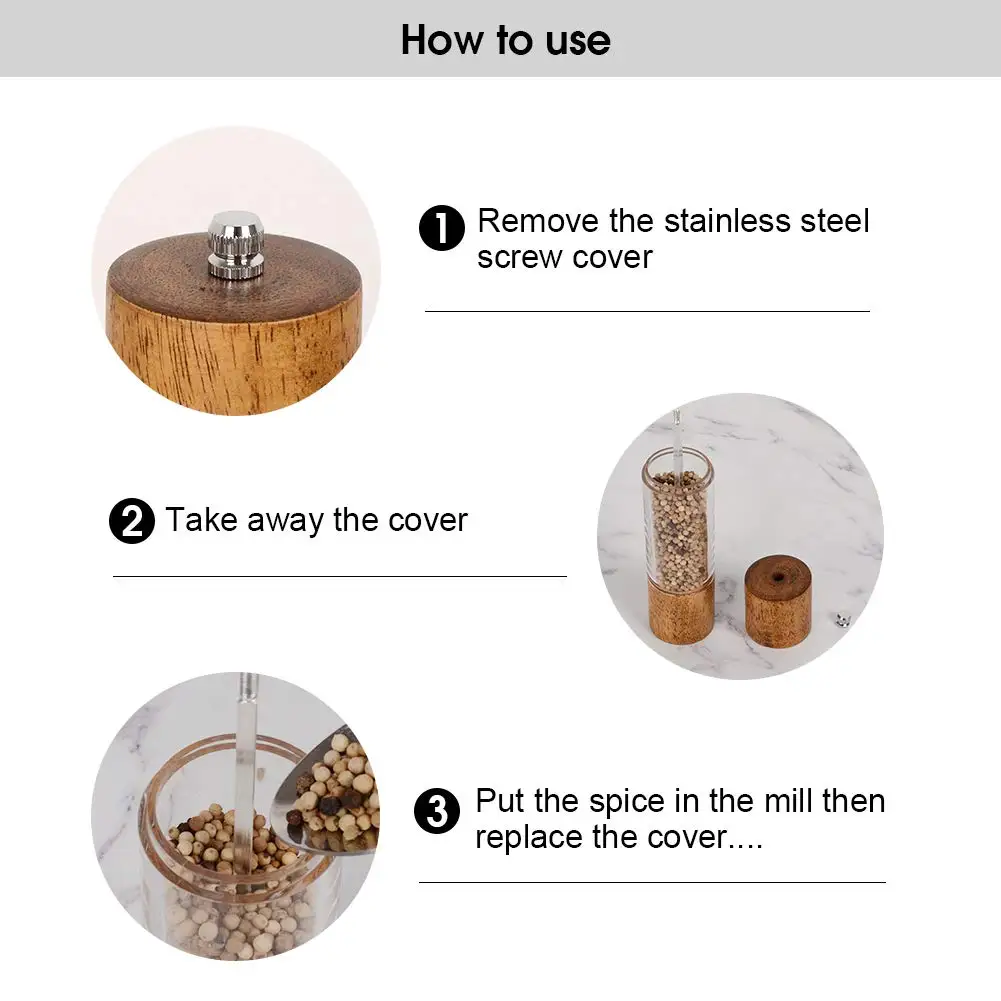 Premium Acrylic bamboo Salt and Pepper Grinder Set Manual Salt and Pepper Mills Wooden Shakers