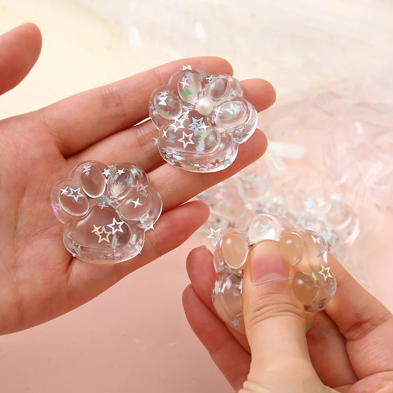 Wholesale Crystal Cat Paw Squeeze toys Soft Factory Direct Novelty Party Favors Mini Cute Toys Animal Squishy Fluffy