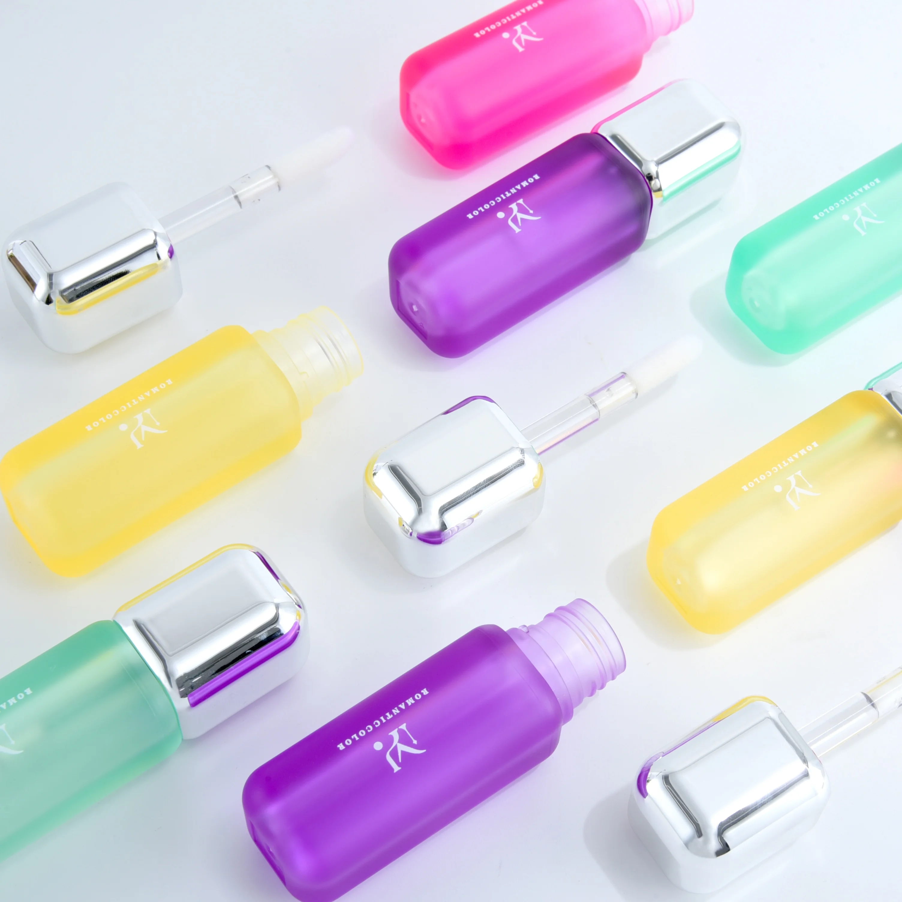 6ml custom bright silver lid square chubby cute 2024 translucent empty lip gloss tube with big brush