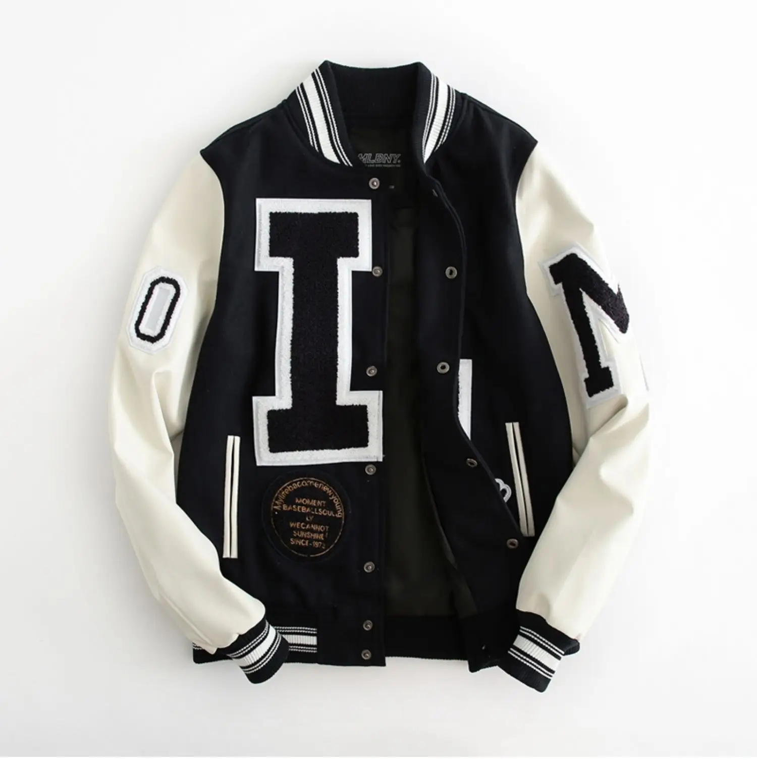 Vintage hip hop streetwear pu leather sleeve college jacket men couple baseball varsity jackets with chenille embroidery logo