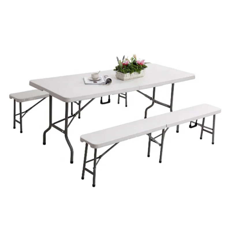 Wholesale 6ft Portable Picnics Chair Fold in Half White Plastic Bench Outdoor Rectangular White Folding Bench