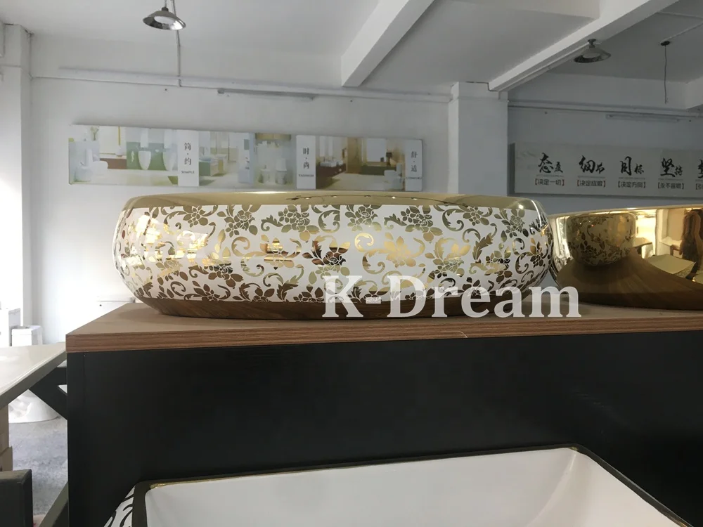 
Luxury design KD-03GBE ceramic electroplated gold color washing hand basin 