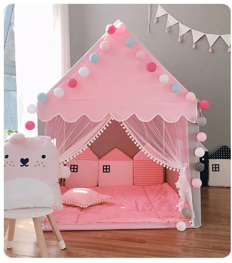 Luxury Ventilated Mesh Pink Kids Playhouse Indoor Princess Castle Kids Teepee Tent for Baby